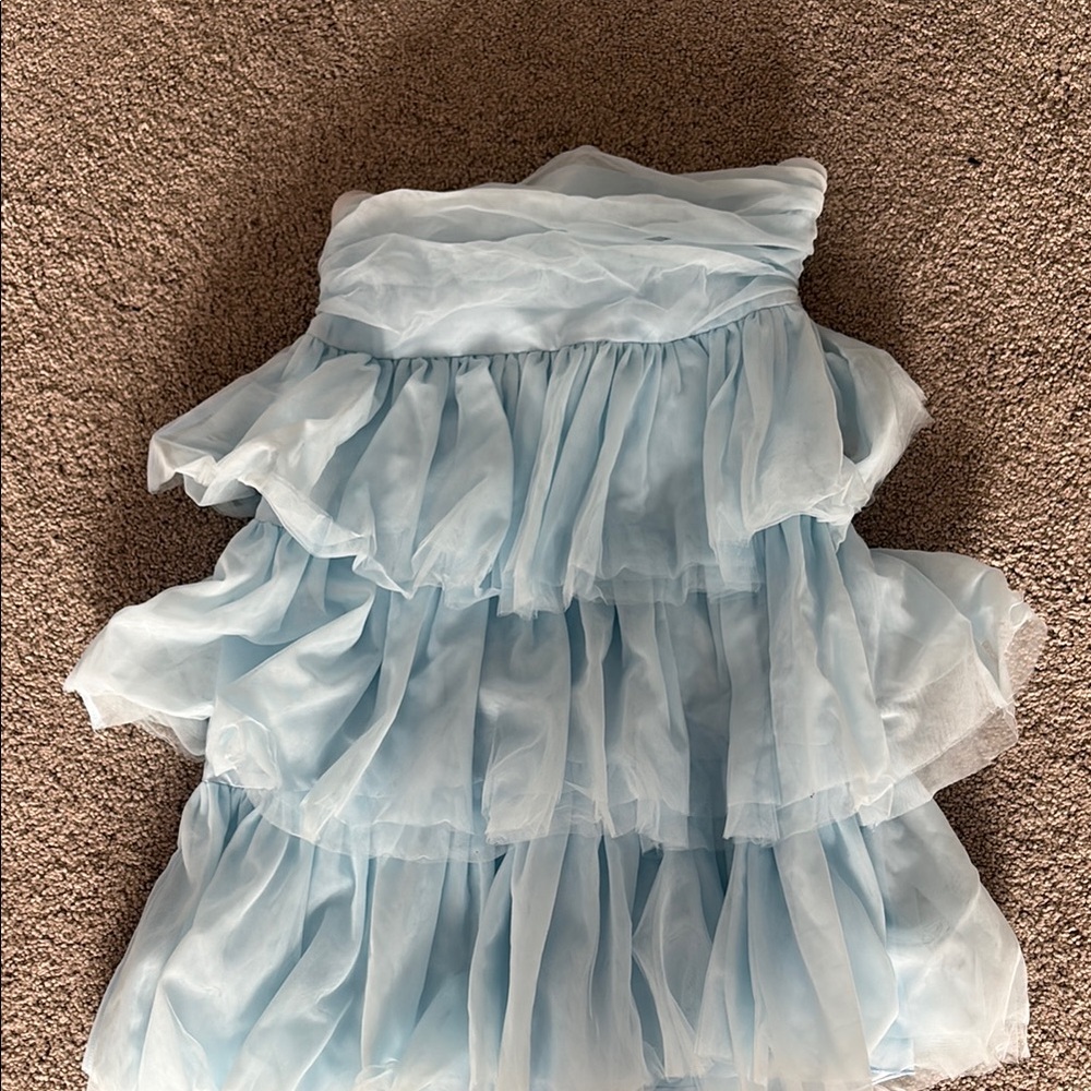 Beginning Boutique Blue Ruffled Strapless Dress